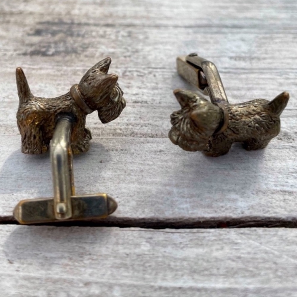Vintage Bronze “Scottie” Scottish Terrier Cuff Links - Picture 2 of 2